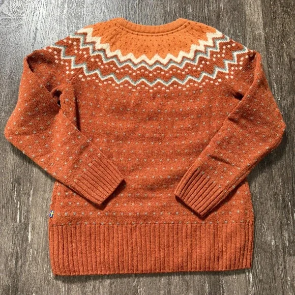 Fjallraven Ovik Knit Sweater Womens Small Orange 100% Wool Fair Isle 89941 - Picture 7 of 7